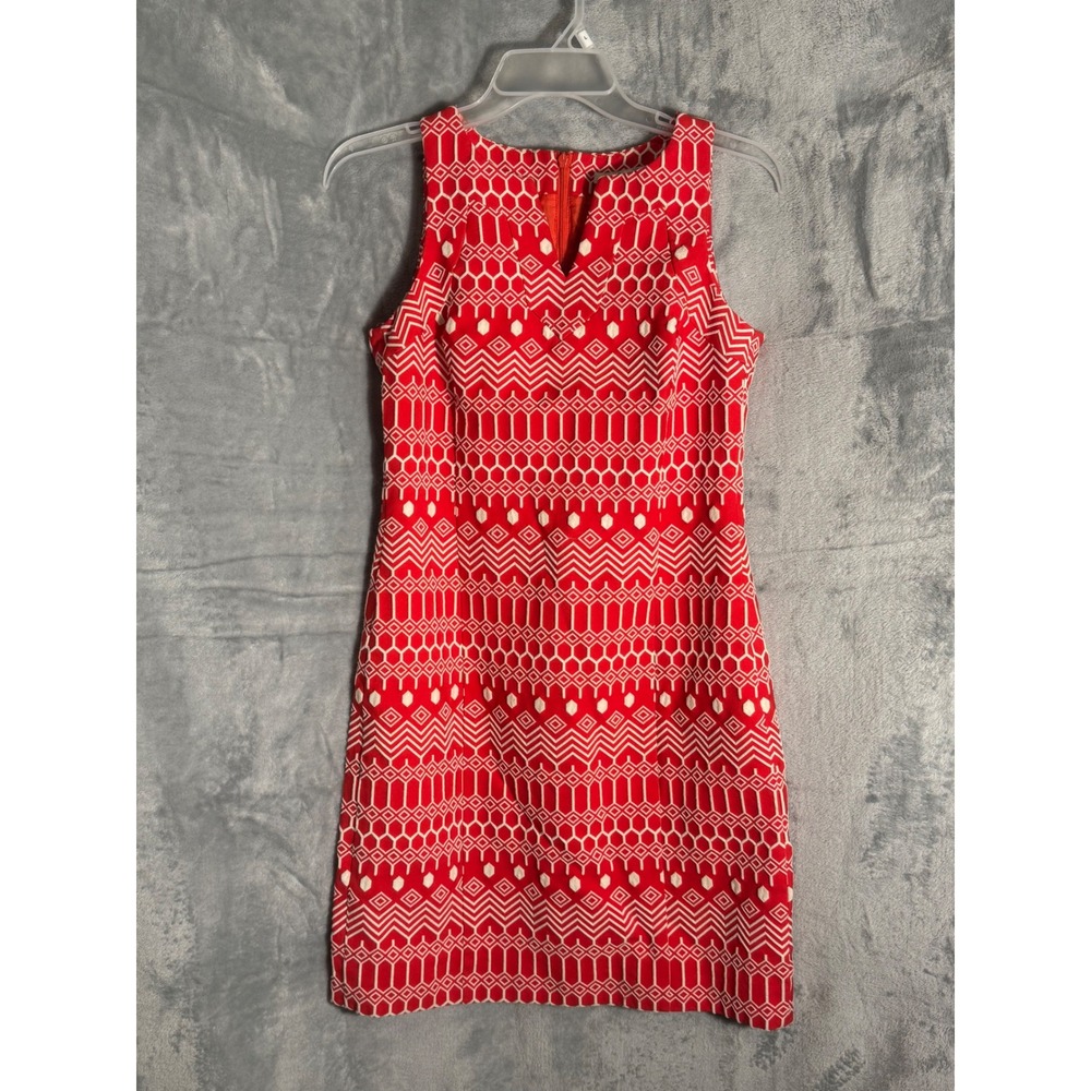 Boden Red White Geometric‎ Jacquard Sleeveless Shift Dress US 4R